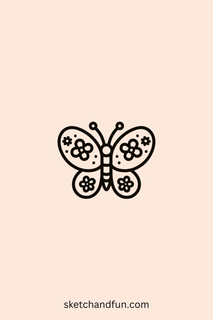 Easy Butterfly Drawings, Flower-Winged Butterfly