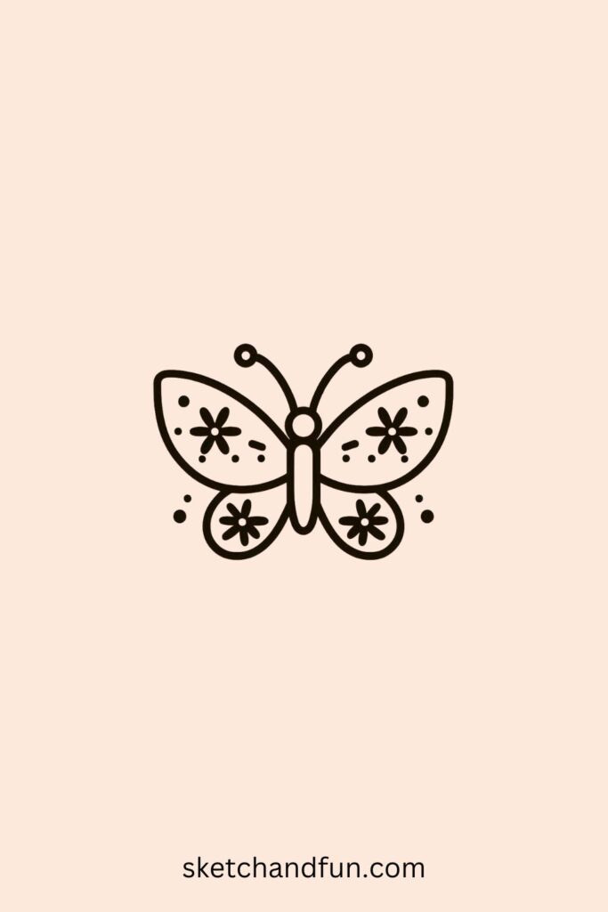 Easy Butterfly Drawings, Flower-Winged Butterfly