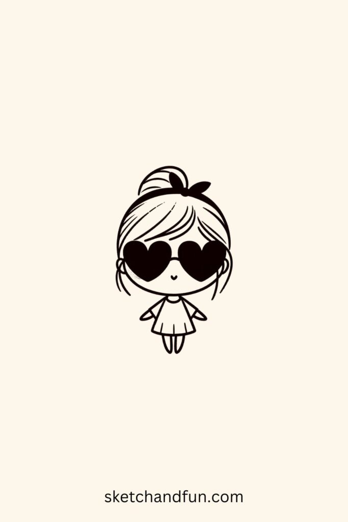Aesthetic Designs To Draw, Girl with Heart Sunglasses
