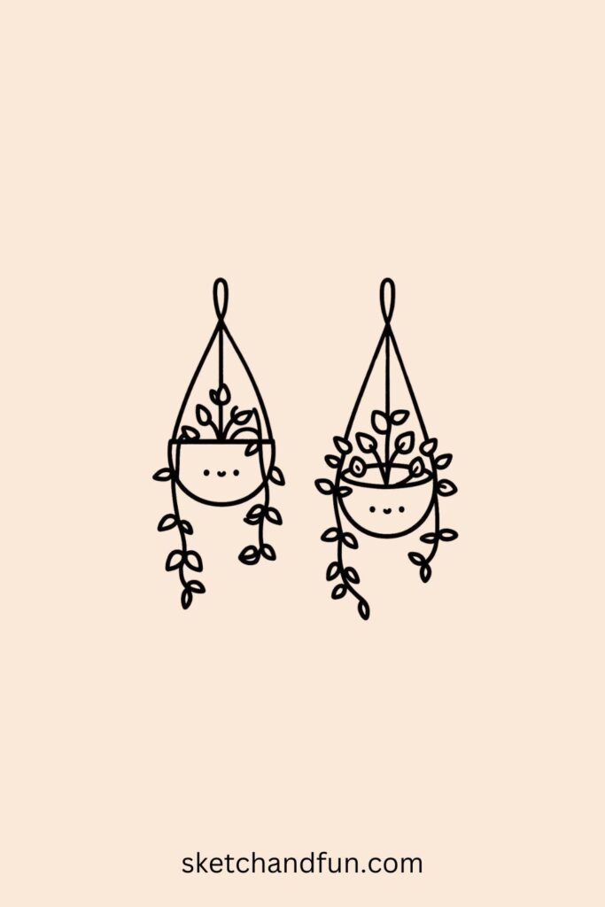 Hanging Plant Drawing Easy, Ivy Plant