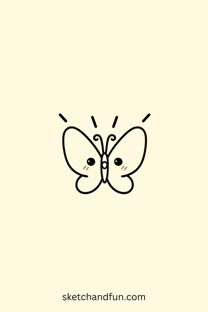 Easy Butterfly Drawing Cute, Happy Butterfly