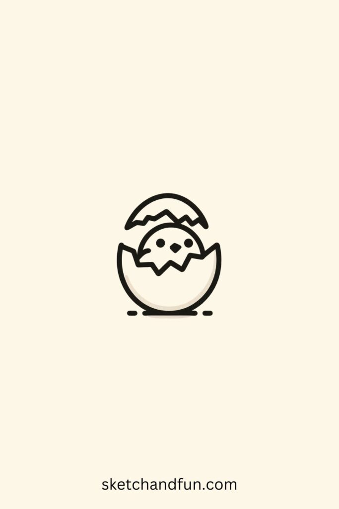 Easter Drawing Idea, Hatching Egg with a Chick Inside