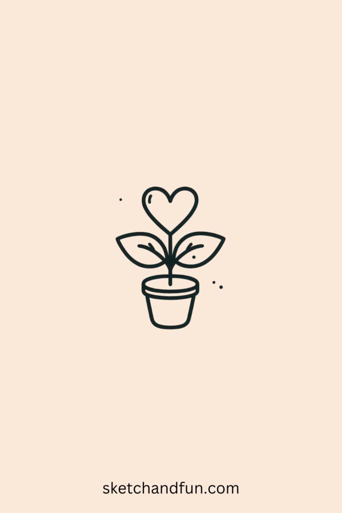 Cute Plant Drawing, Heart-Shaped Leaf