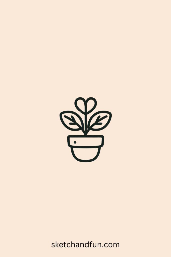 Cute Plant Drawing, Heart-Shaped Leaf