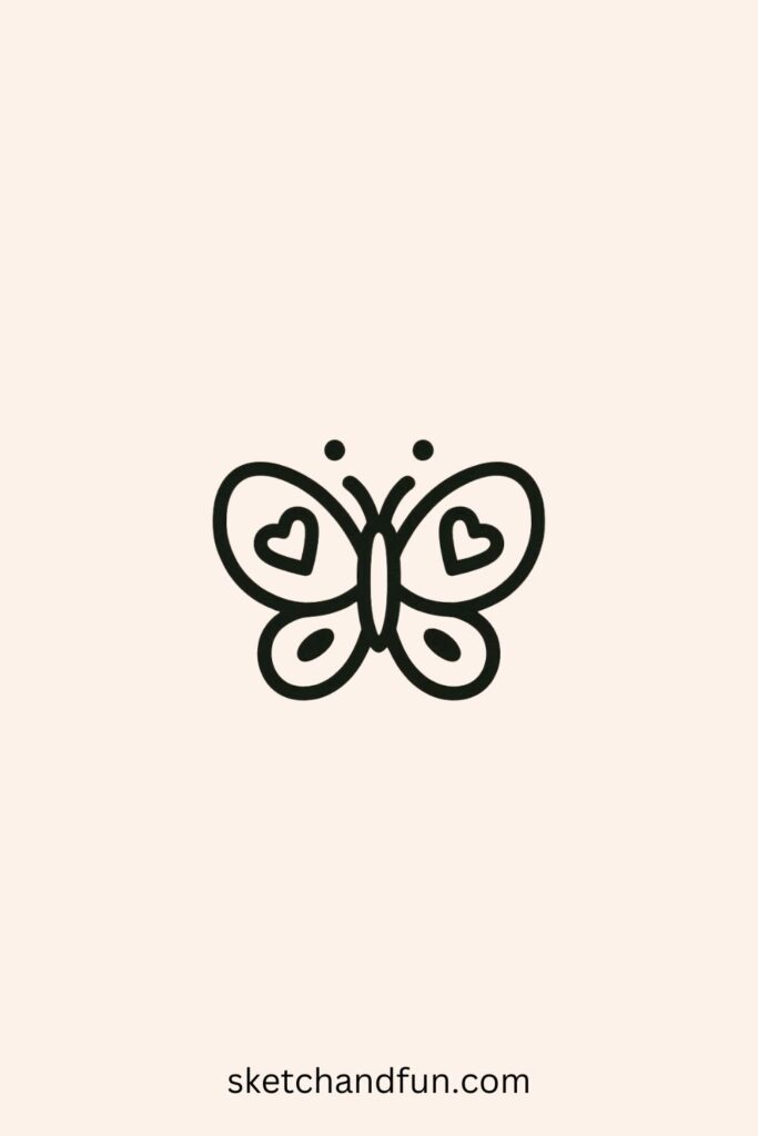 Easy Cute Butterfly Drawing, Heart-Winged Butterfly