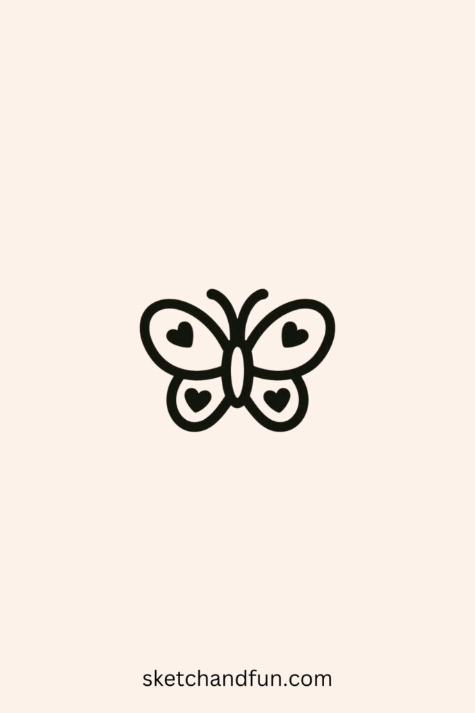 Easy Cute Butterfly Drawing, Heart-Winged Butterfly
