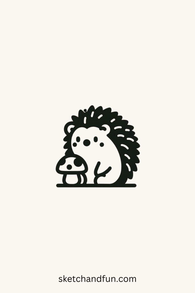 Simple Drawing Aesthetic, Hedgehog with Mushroom