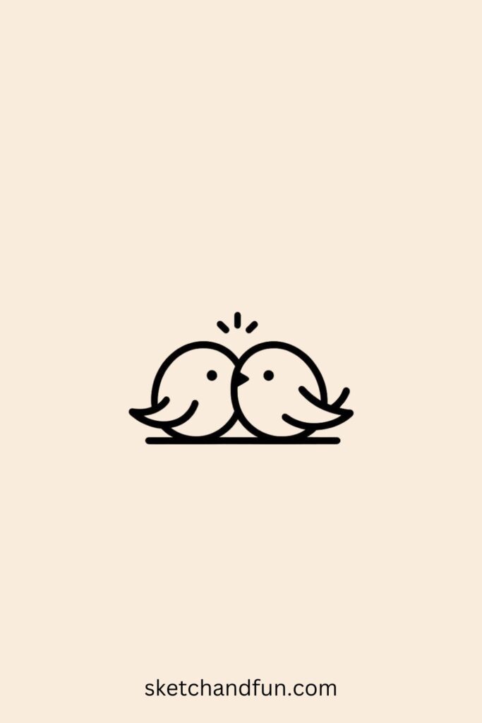 Adorable Bird Drawing of Lovebirds