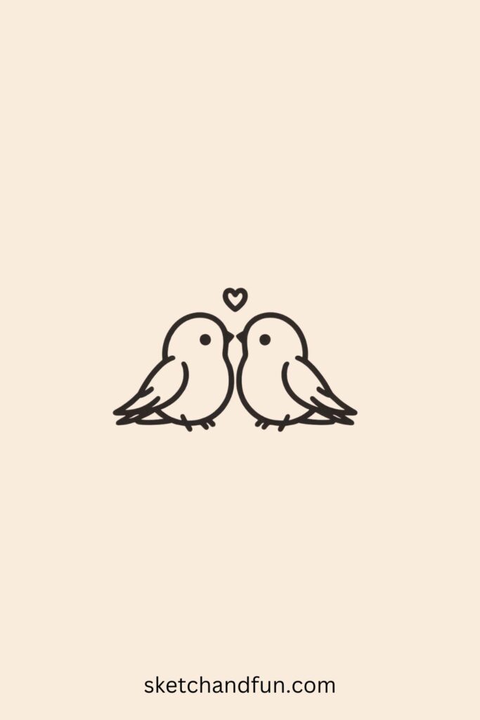 Adorable Bird Drawing of Lovebirds