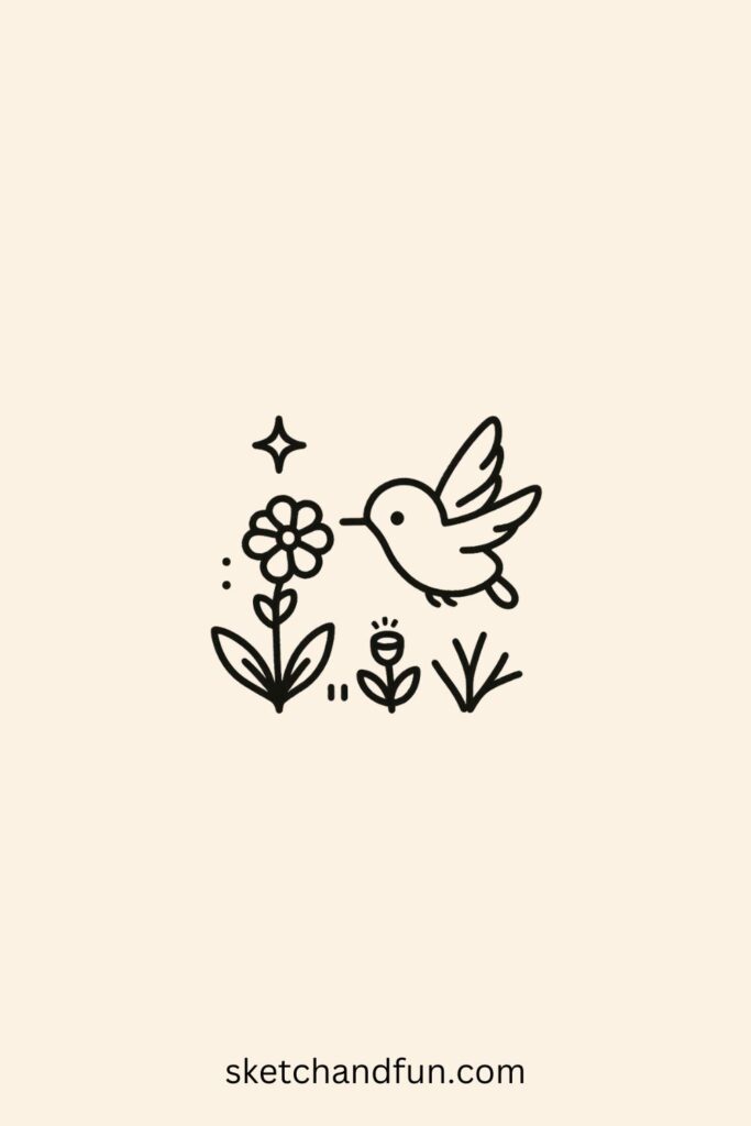 Mini Bird Drawing of a Hummingbird
