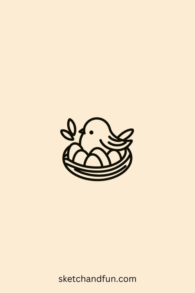 Bird Easy Drawing of Nest With Eggs