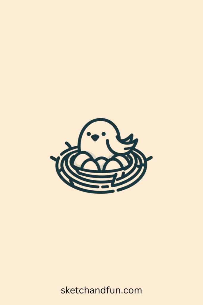 Bird Easy Drawing of Nest With Eggs
