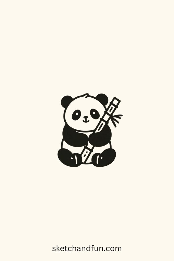 Easy Cute Aesthetic Drawing Ideas, Panda Hugging Bamboo