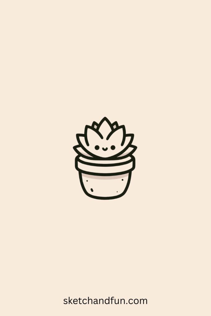 Beautiful Plant Drawing, Potted Succulent