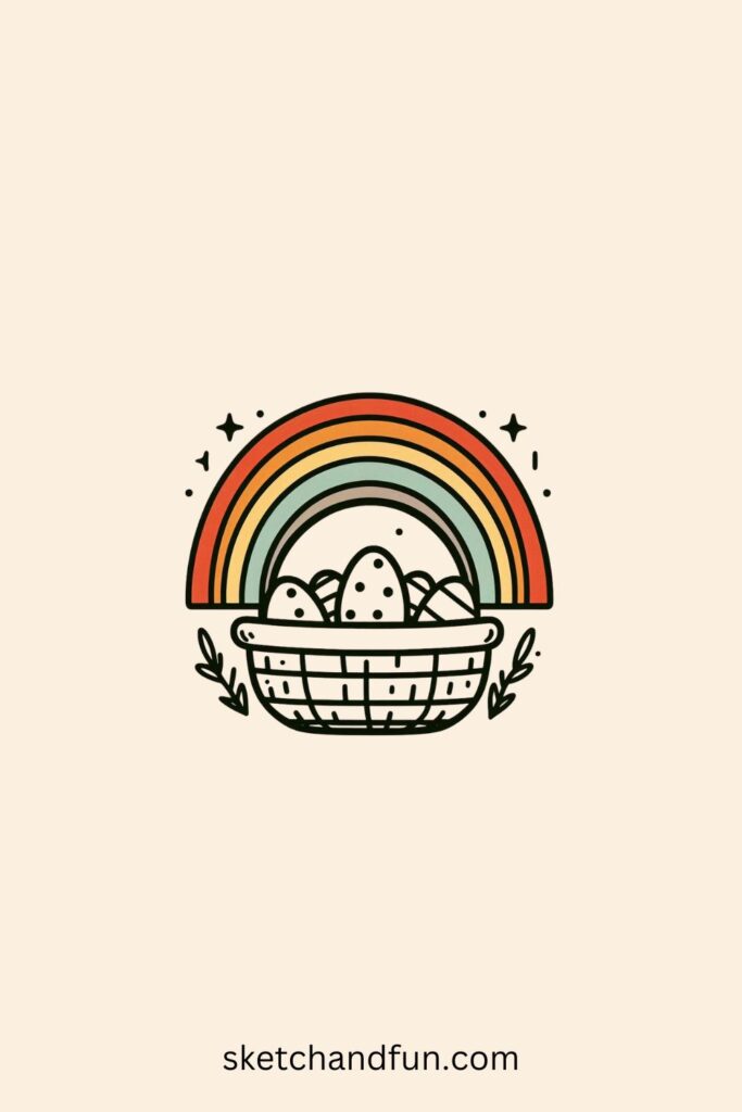 Easter drawing Jesus easy, Rainbow Over an Easter Basket