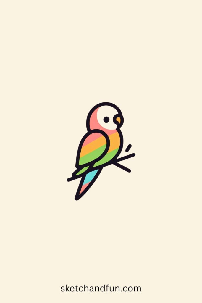 Cute Bird Drawing Idea, Rainbow Parakeet Drawing