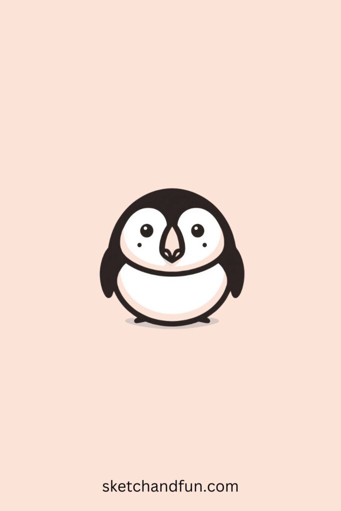 Kawaii Cute Bird Drawing, Round Puffin