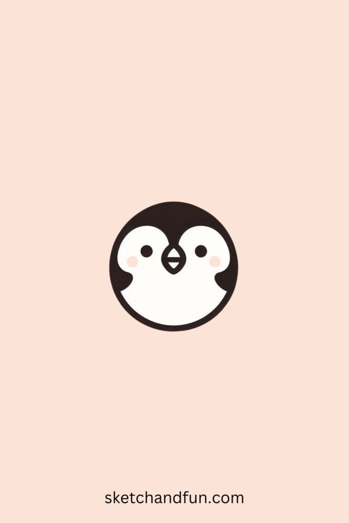 Kawaii Cute Bird Drawing, Round Puffin