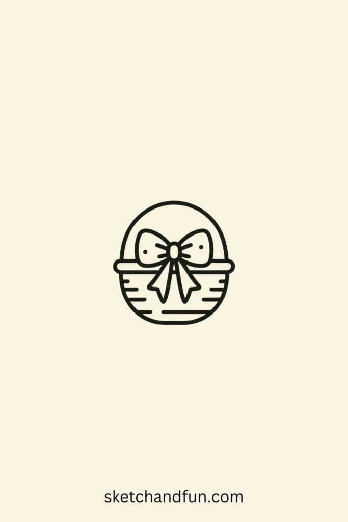 Easter Basket Drawing Cute, Simple Easter Basket with a Ribbon