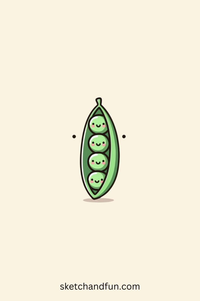 Plant Drawing Ideas, Smiling Pea Pod