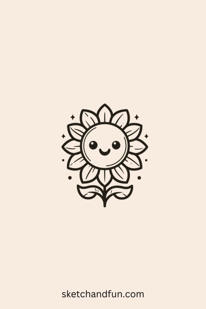Flower Plant Drawing, Smiling Sunflower