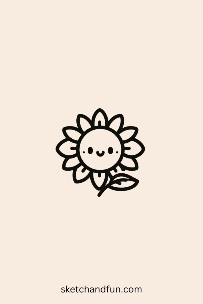Flower Plant Drawing, Smiling Sunflower