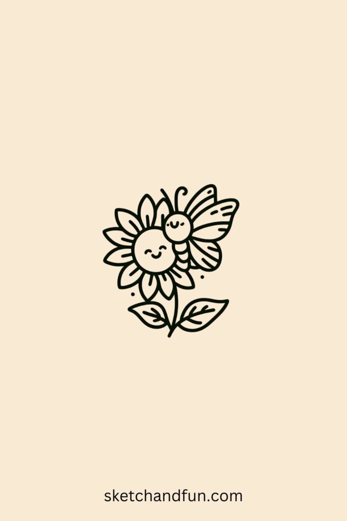 Easy Simple Butterfly Drawing, Sunflower Butterfly