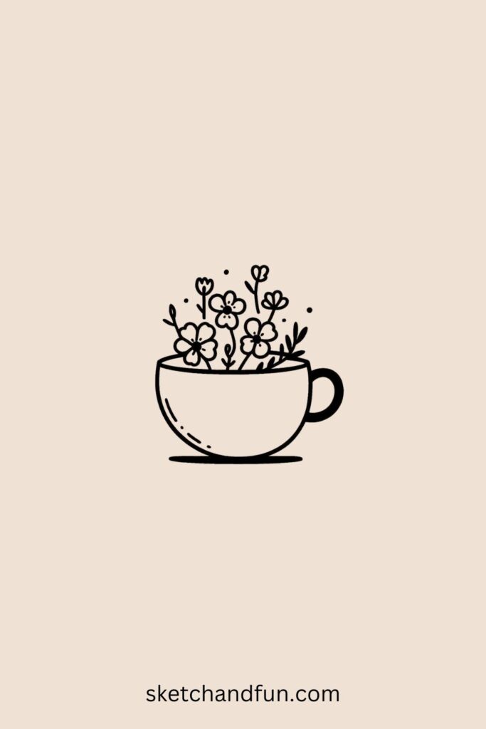 Aesthetic Drawing Easy, Teacup with Flowers