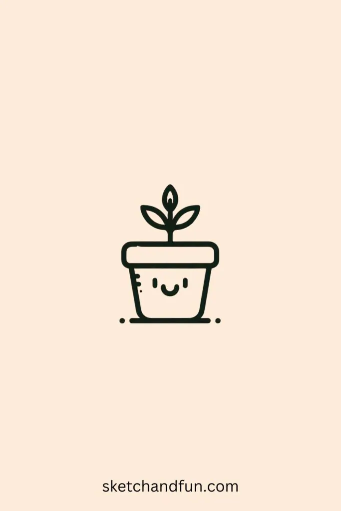 Easy Aesthetic Drawing Idea, Tiny Potted Plant