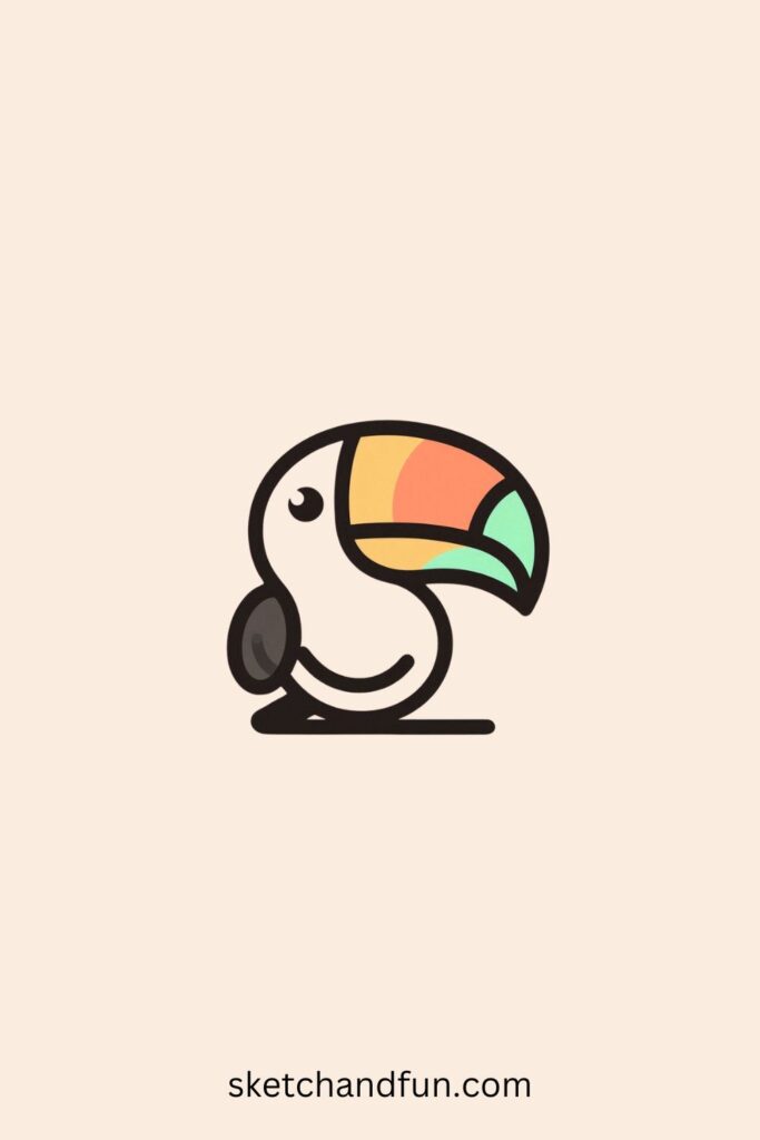 Bird Drawing With Colour, Toucan with a Big Beak