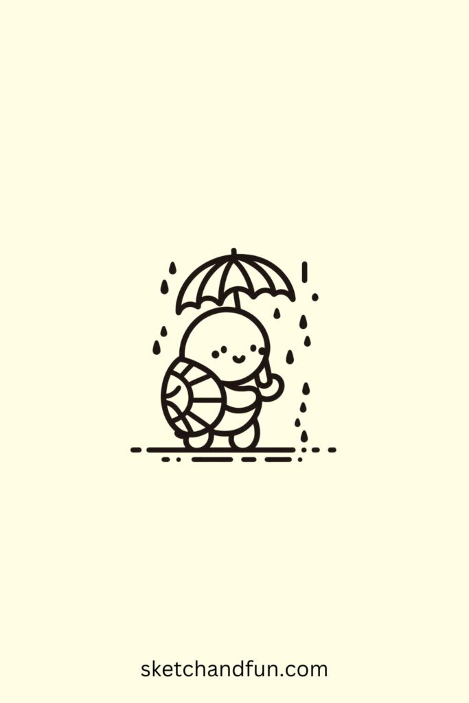 Turtle Drawing Idea, Turtle Playing in the Rain