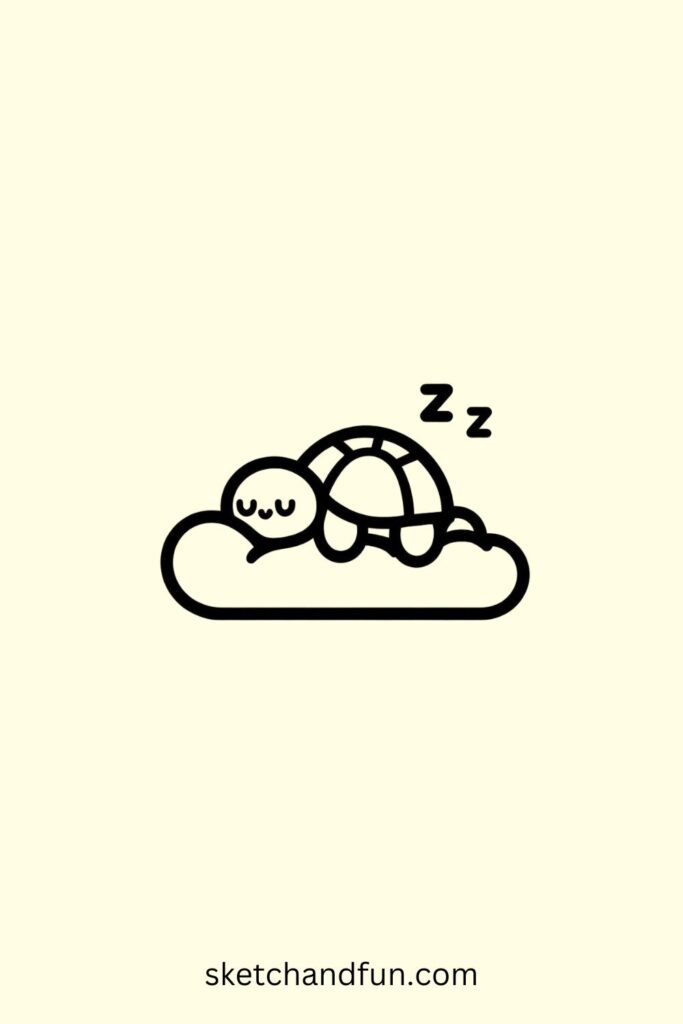 Turtle Drawing Cute, Turtle Sleeping on a Cloud