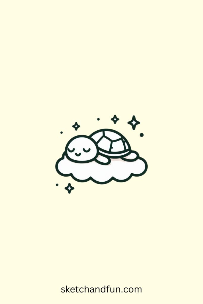 Turtle Drawing Cute, Turtle Sleeping on a Cloud