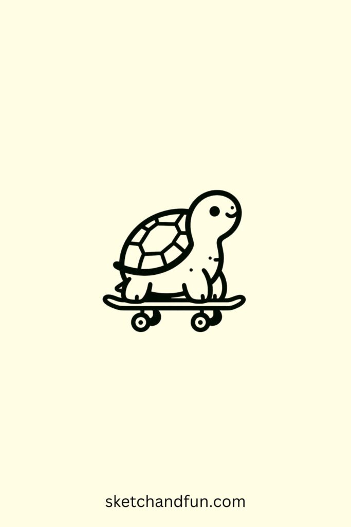 Kawaii Cute Turtle Drawing, Turtle on a Skateboard 