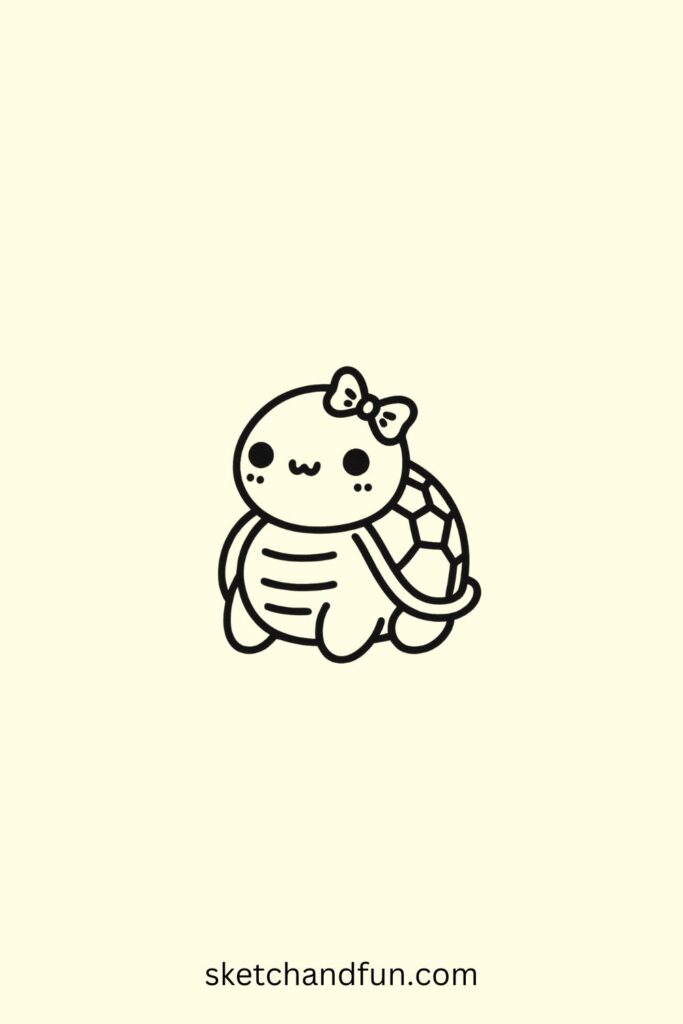 Easy Cute Turtle Drawing, Turtle with a Bow