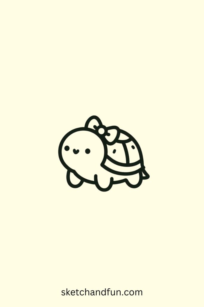 Easy Cute Turtle Drawing, Turtle with a Bow