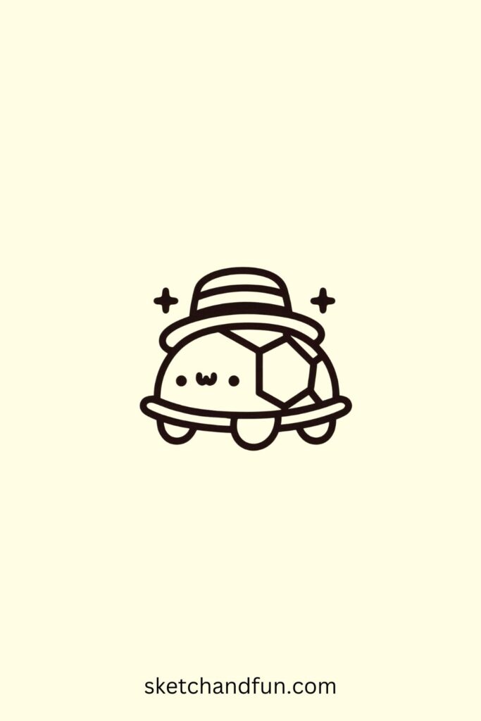 Kawaii Turtle Drawing, Turtle with a Hat 