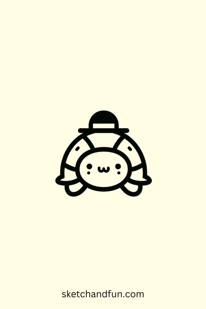 Kawaii Turtle Drawing, Turtle with a Hat 