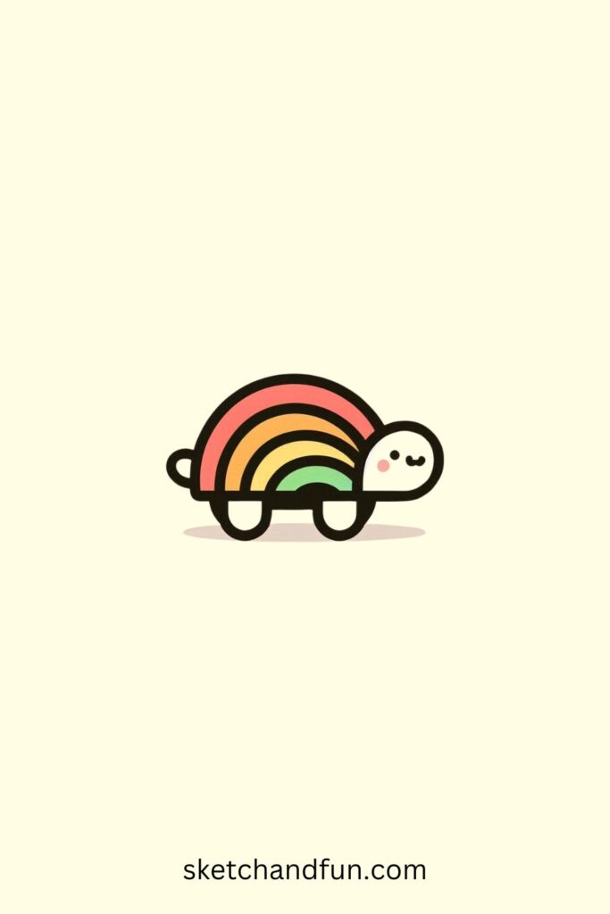 Cute Turtle Drawing, Turtle with a Rainbow Shell 