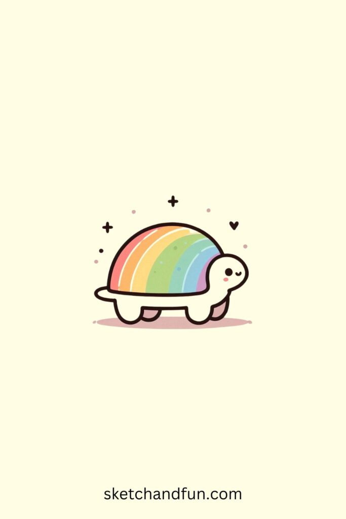 Cute Turtle Drawing, Turtle with a Rainbow Shell 