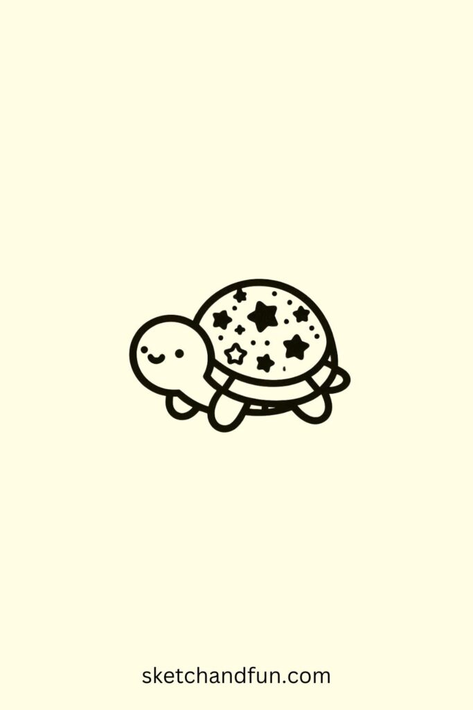 Turtle Drawing For Kids, Turtle with a Starry Shell 