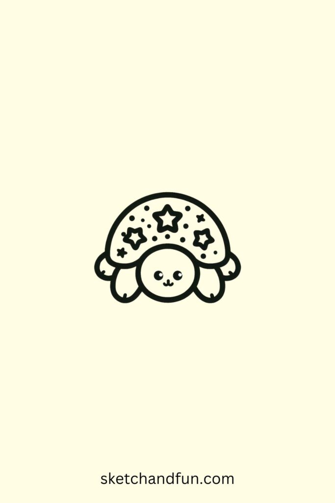 Turtle Drawing For Kids, Turtle with a Starry Shell 