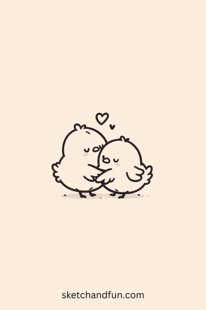 Easy Easter Chick Drawing Cute, Two Chicks Hugging