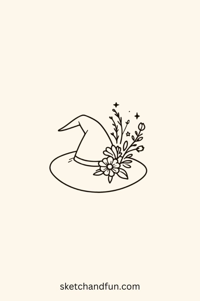 Aesthetic Easy Doodles, Witch Hat with Flowers