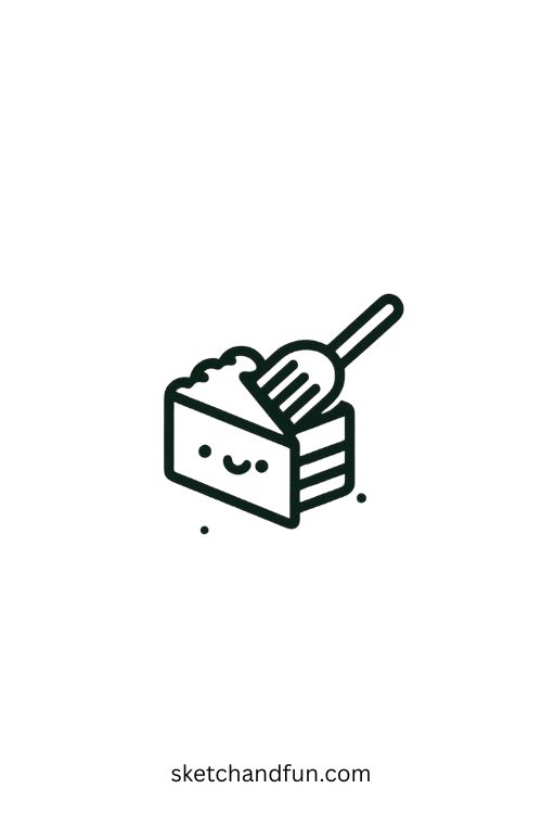 Cake Drawing, Cake Being Sliced by a Fork 