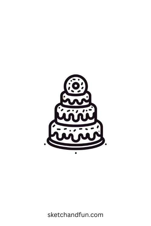 Drawing of Cake, Donut Cake Tower