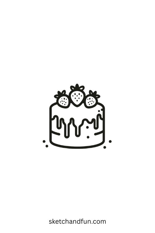 Easy To Draw Cake, Dripping Icing Cake with Strawberries