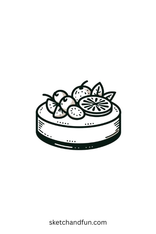Cake Drawing Easy For Kids, Fruit-topped Cheesecake