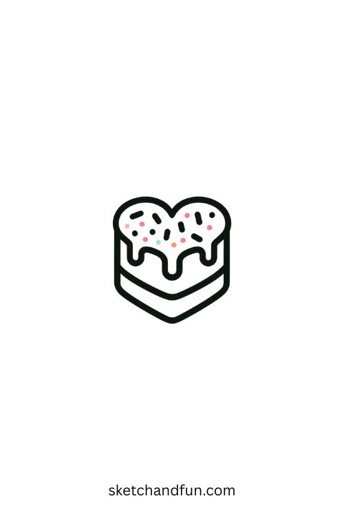 Cake Drawing Easy, Heart-shaped Cake with Sprinkles