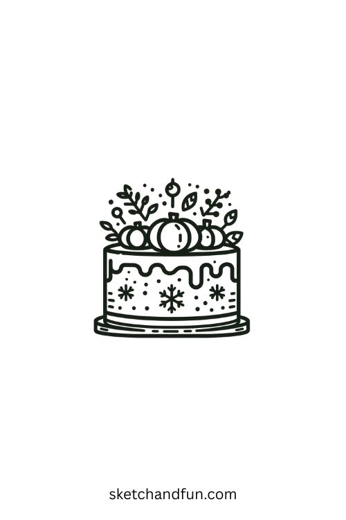 Beautiful Cake Drawing, Holiday-themed Cake